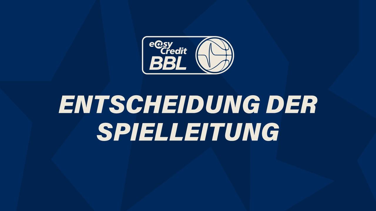 Der Spielleiter der easyCredit Basketball Bundesliga (easyCredit BBL), Dirk Horstmann (Kamen), hat das Verhalten des Spielers Kevin Yebo im Spiel gegen ALBA BERLIN am 2. Juni 2024 sanktioniert. Der Spieler der NINERS Chemnitz wird wegen einer Unsportlichkeit gegenüber einem Spieler für den Zeitraum von einem Pflichtspiel gesperrt und erhält zudem eine Geldstrafe in Höhe von 3.000 Euro.