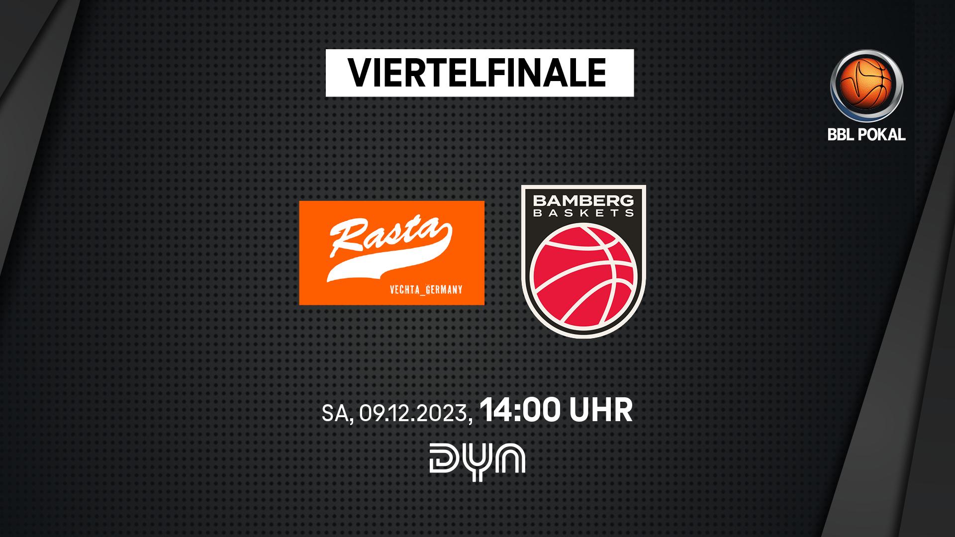 In der easyCredit Basketball Bundesliga verloren beide Mannschaften zuletzt auswärts, also ist diese Partie auch eine gute Gelegenheit, das vergangene Wochenende vergessen zu machen. In erster Linie aber geht es darum, in das TOP FOUR 2024 einzuziehen – und für RASTA Vechta wäre dies dann das erste Pokalhalbfinale der Vereinsgeschichte. Die Bamberg Baskets dagegen waren schon sechs Mal Pokalsieger. Während Kapitän Karsten Tadda an drei früheren Erfolgen (2010, 2011, 2012) beteiligt war, ist Patrick Heckmann der einzige Bamberger, welcher auch beim jüngsten Triumph (2019) im Kader der Franken stand.