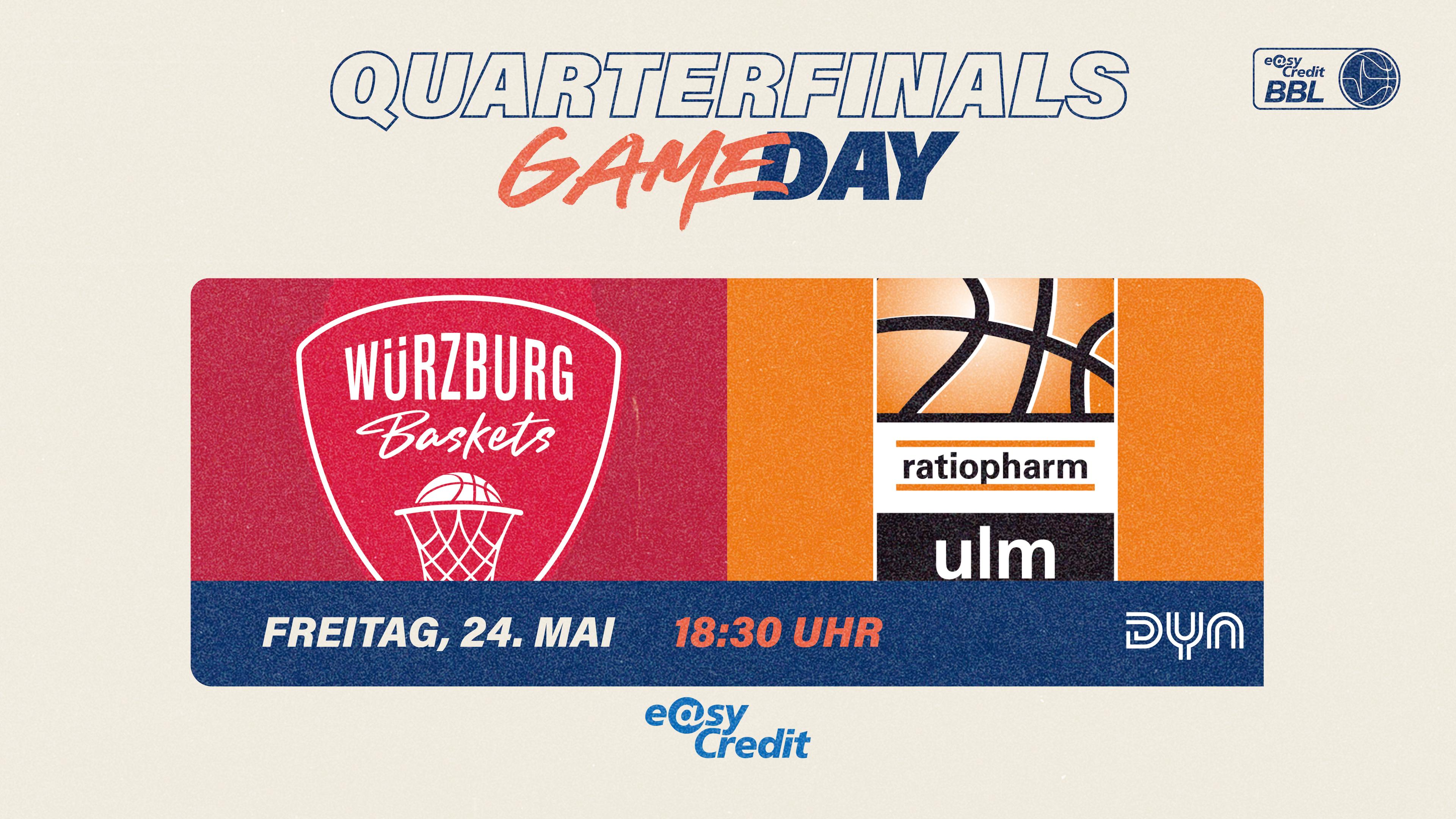 Die Würzburg Baskets haben sich nach ihrem hart erkämpften 82:79-Sieg in ihrem ersten Heimspiel im Playoff-Viertelfinale gegen ratiopharm ulm zwei Matchbälle zum Erreichen des Halbfinals erspielt. Meister Ulm hingegen muss die vierte Partie am Freitag (24. Mai), die erneut in Würzburg stattfindet, unbedingt gewinnen, will der Champion das vorzeitige Ausscheiden vermeiden. 
