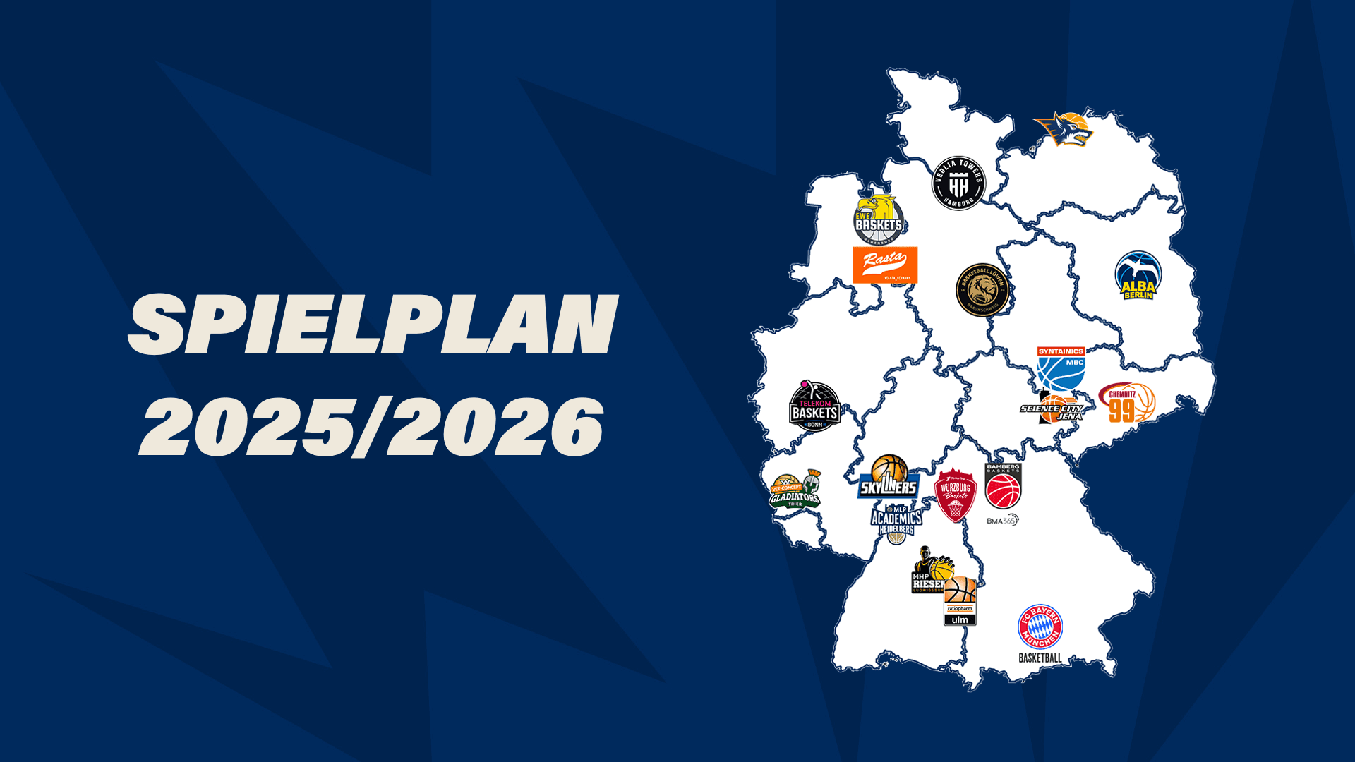 Die easyCredit Basketball Bundesliga (easyCredit BBL) startet am 26. September 2025 in die 60. Saison der Ligageschichte - und das wie im vergangenen Jahr auch mit einem Heimspiel des Deutschen Meisters, also des FC Bayern Basketball im Münchener BMW Park. Vorher findet vom 21. bis 24. September 2025 die erste Runde des Pokal-Wettbewerbs statt, an der auch sechs Clubs aus der BARMER 2. Basketball Bundesliga ProA teilnehmen