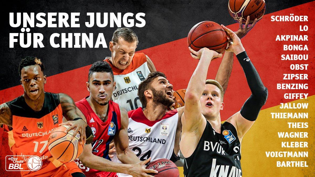 Mit 16 Spielern geht die deutsche Herren-Nationalmannschaft ab Montag, 5. August 2019, in die Vorbereitung auf den FIBA Basketball World Cup 2019 in China (31. August – 15. September 2019), gemeinhin auch Basketball-Weltmeisterschaft genannt.