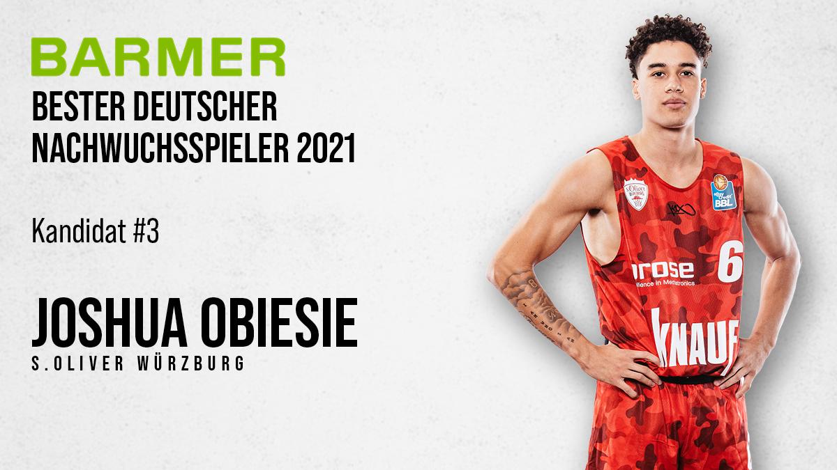 Joshua Obiesie, Guard bei s.Oliver Würzburg, ist als "Bester deutscher Nachwuchsspieler" der Saison 2020/21 nominiert worden. Er ist einer von sechs Kandidaten für den Award, den die easyCredit BBL in Kooperation mit der BARMER verleiht. Was haltet Ihr von Obiesie? Hier seine Video-Highlights: