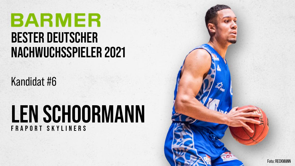 Len Schoormann, Point Guard bei den FRAPORT SKYLINERS, ist als "Bester deutscher Nachwuchsspieler" der Saison 2020/21 nominiert worden. Er ist einer von sechs Kandidaten für den Award, den die easyCredit BBL in Kooperation mit der BARMER verleiht. Was haltet Ihr von dem 1,93 Meter großen Schoormann? Hier seine Video-Highlights: